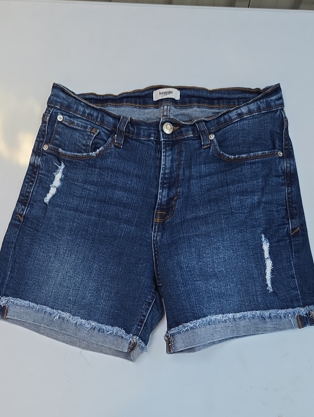 Kensie Dark Indigo Distressed Denim Shorts